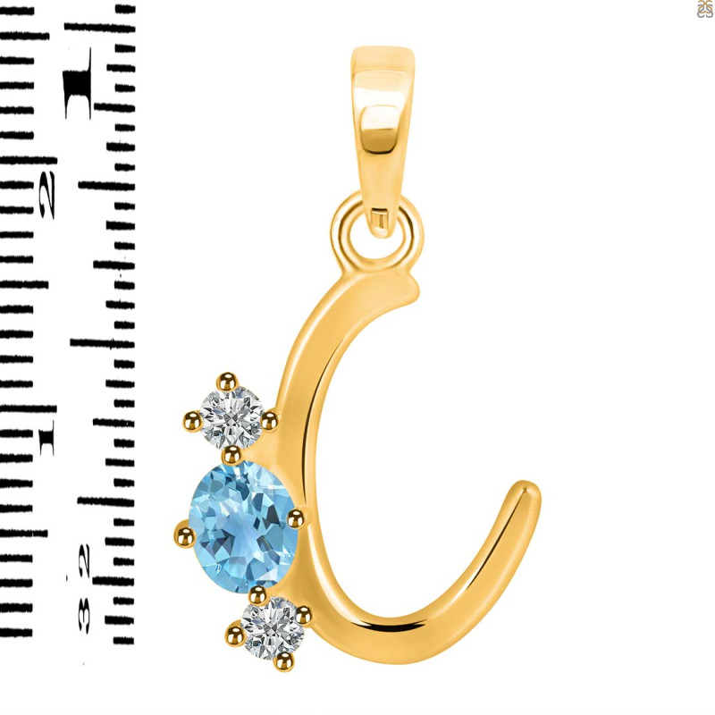 Blue Topaz & White Topaz Alphabet C Pendant BTZ-RDA-55.