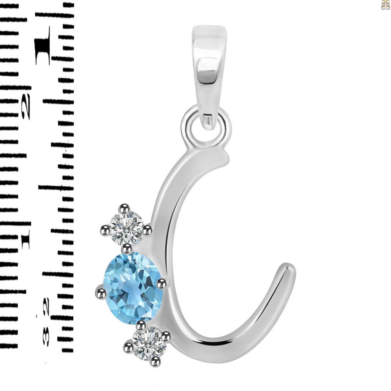 Blue Topaz & White Topaz Alphabet C Pendant BTZ-RDA-55.