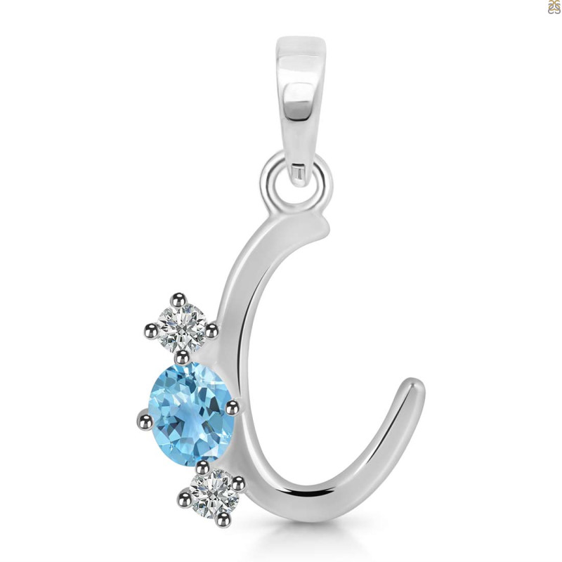 Blue Topaz & White Topaz Alphabet C Pendant BTZ-RDA-55.