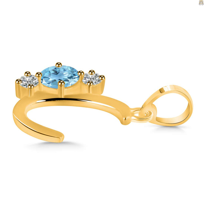 Blue Topaz & White Topaz Alphabet C Pendant BTZ-RDA-55.