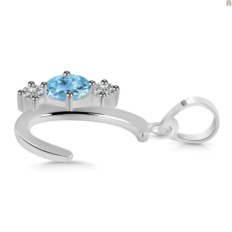 Blue Topaz & White Topaz Alphabet C Pendant