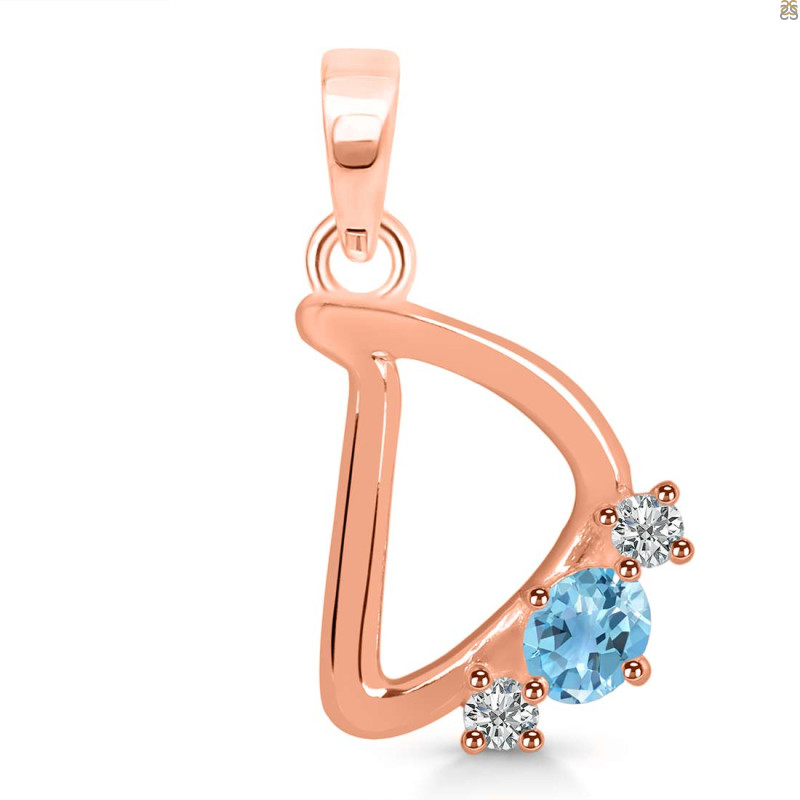 Blue Topaz & White Topaz Alphabet D Pendant BTZ-RDA-56.