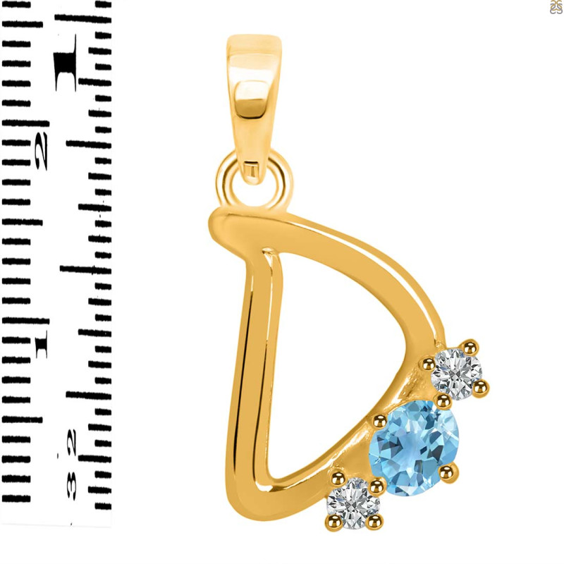 Blue Topaz & White Topaz Alphabet D Pendant BTZ-RDA-56.