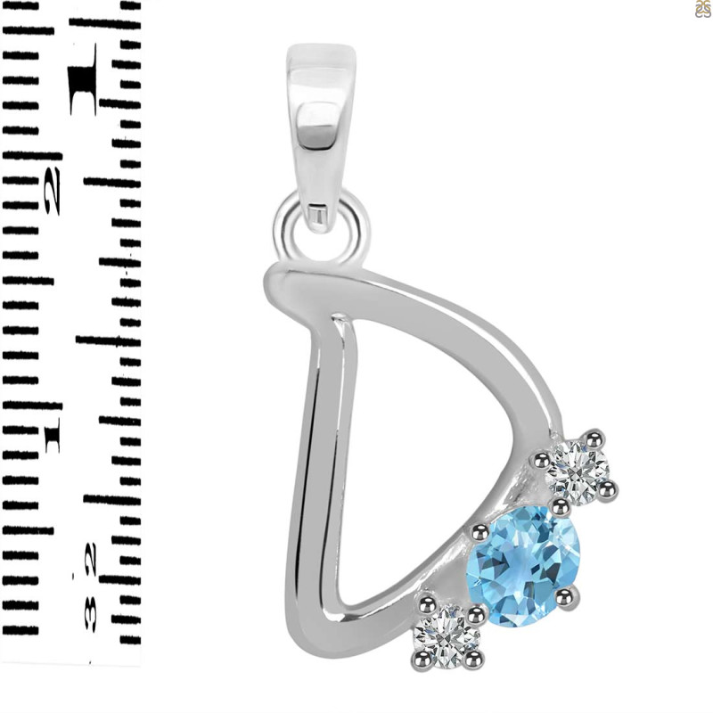 Blue Topaz & White Topaz Alphabet D Pendant BTZ-RDA-56.