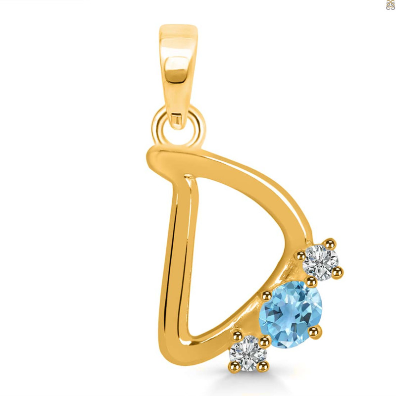 Blue Topaz & White Topaz Alphabet D Pendant BTZ-RDA-56.