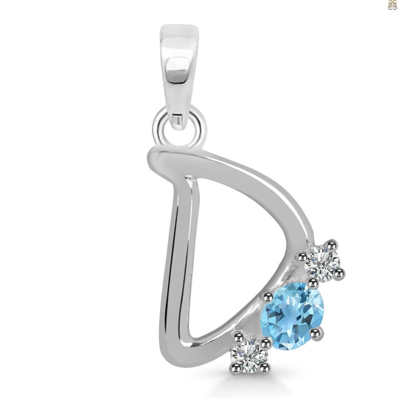 Blue Topaz & White Topaz Alphabet D Pendant BTZ-RDA-56.
