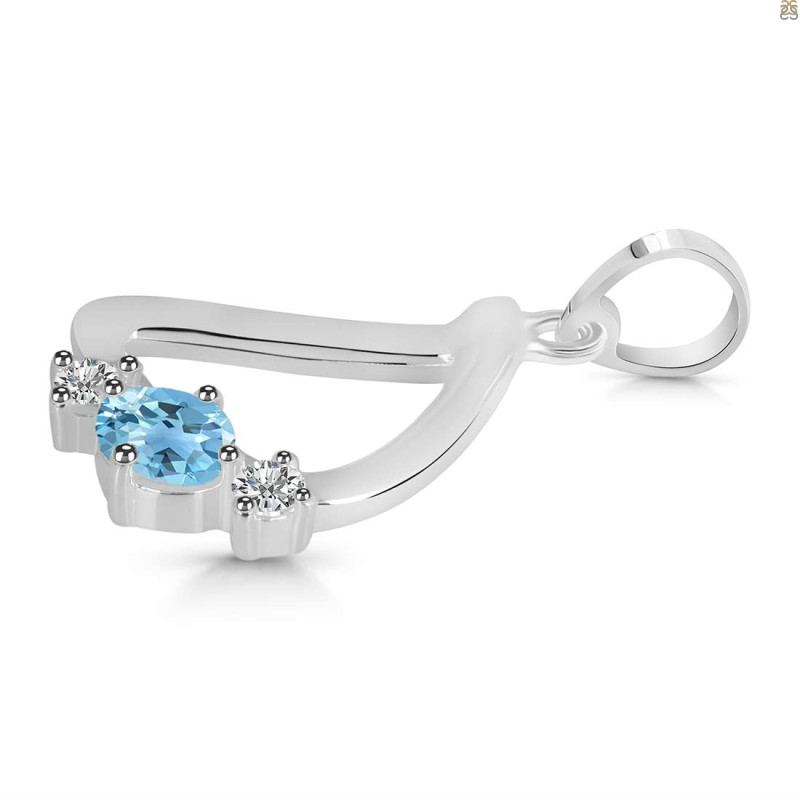 Blue Topaz & White Topaz Alphabet D Pendant
