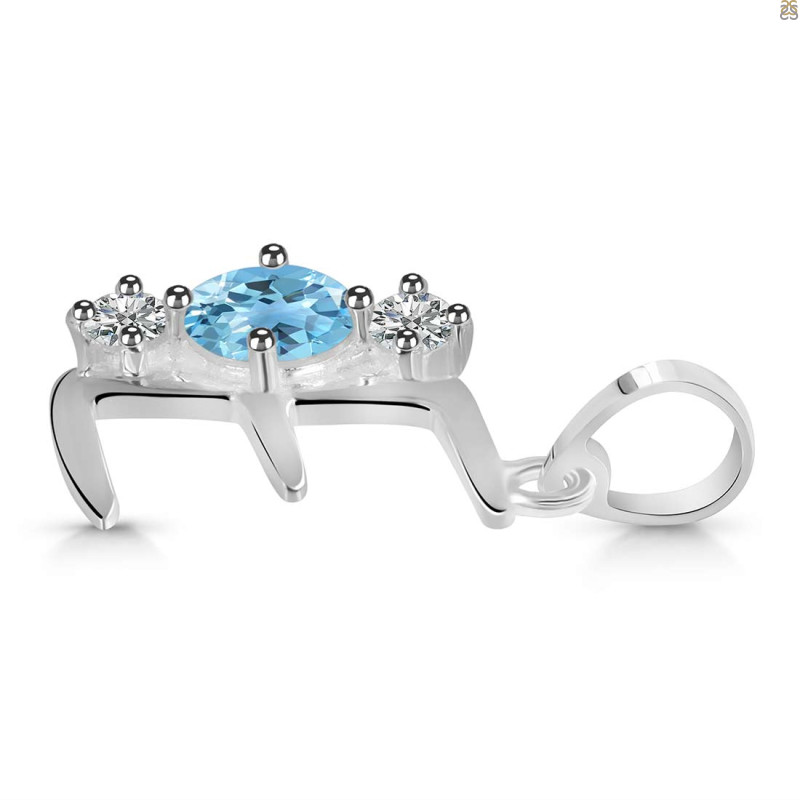 Blue Topaz & White Topaz Alphabet E Pendant