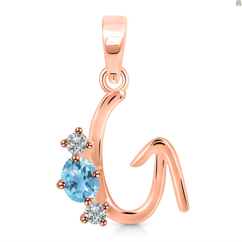 Blue Topaz & White Topaz Alphabet G Pendant BTZ-RDA-59.