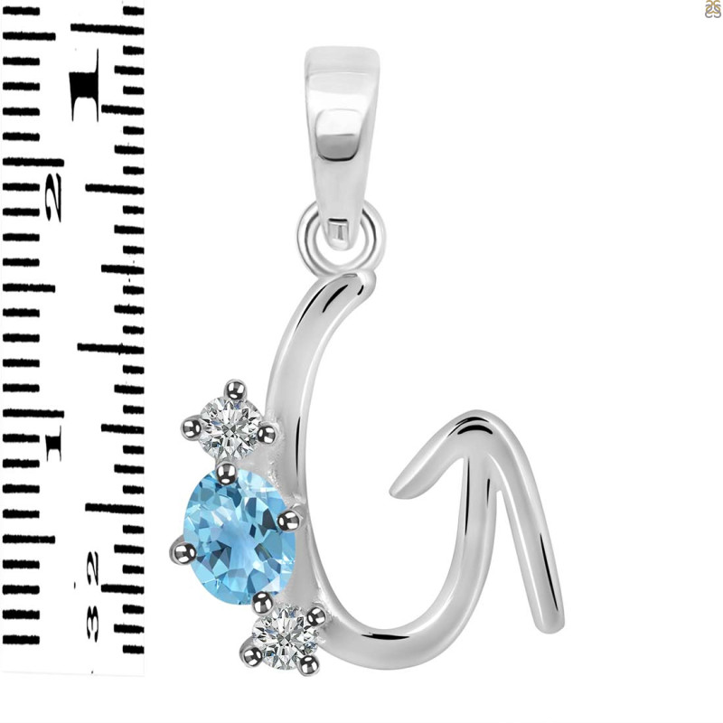 Blue Topaz & White Topaz Alphabet G Pendant BTZ-RDA-59.