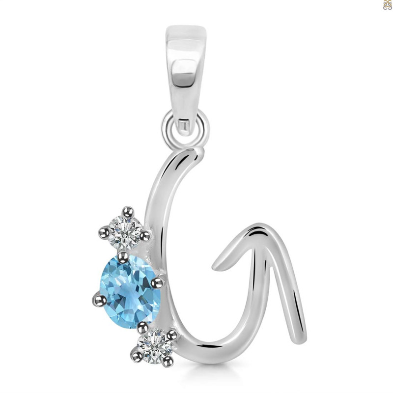 Blue Topaz & White Topaz Alphabet G Pendant BTZ-RDA-59.
