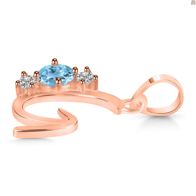 Blue Topaz & White Topaz Alphabet G Pendant BTZ-RDA-59.
