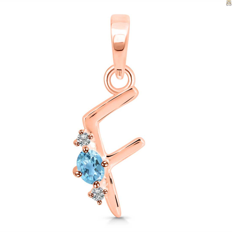 Blue Topaz & White Topaz Alphabet F Pendant BTZ-RDA-6.