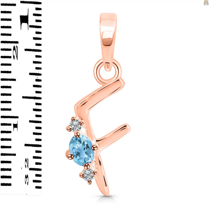 Blue Topaz & White Topaz Alphabet F Pendant BTZ-RDA-6.