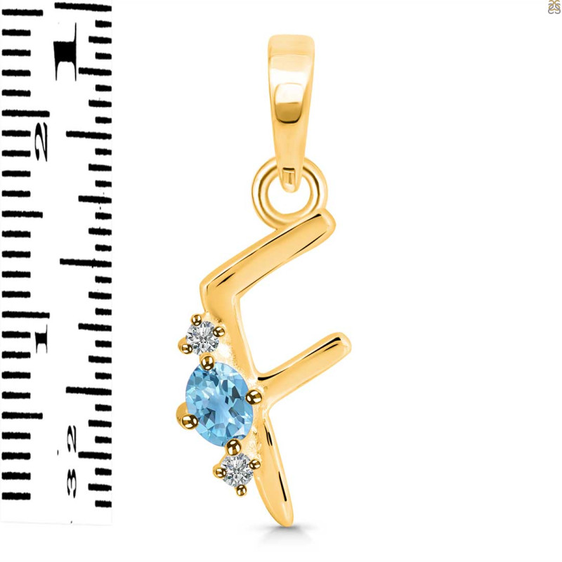 Blue Topaz & White Topaz Alphabet F Pendant BTZ-RDA-6.
