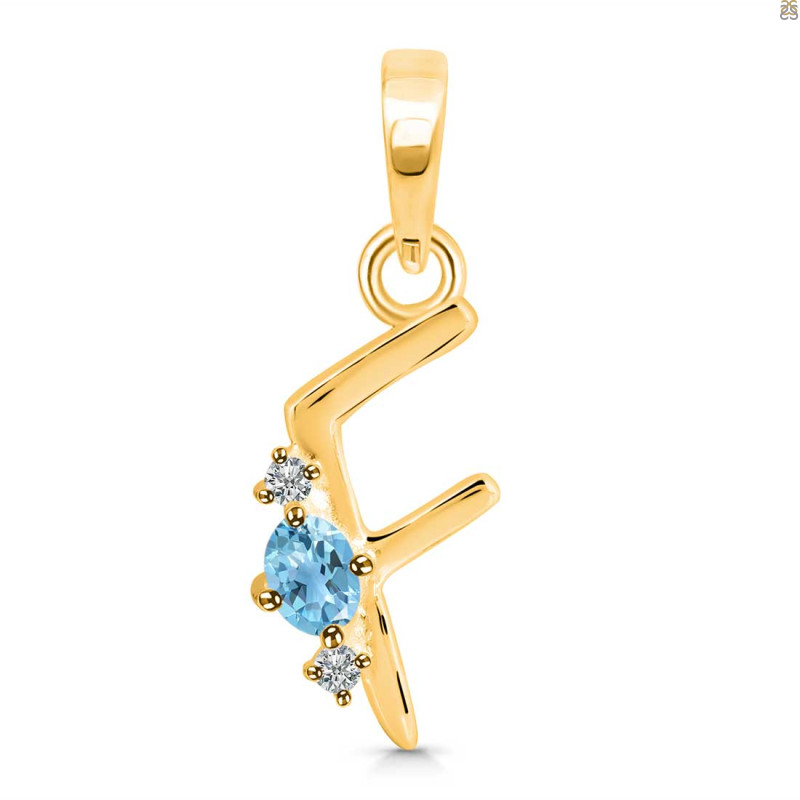 Blue Topaz & White Topaz Alphabet F Pendant BTZ-RDA-6.