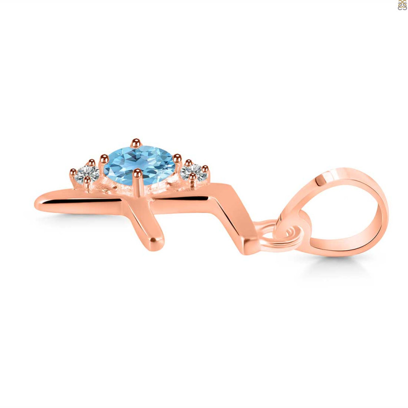 Blue Topaz & White Topaz Alphabet F Pendant BTZ-RDA-6.