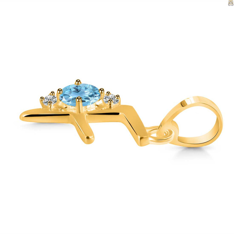 Blue Topaz & White Topaz Alphabet F Pendant BTZ-RDA-6.