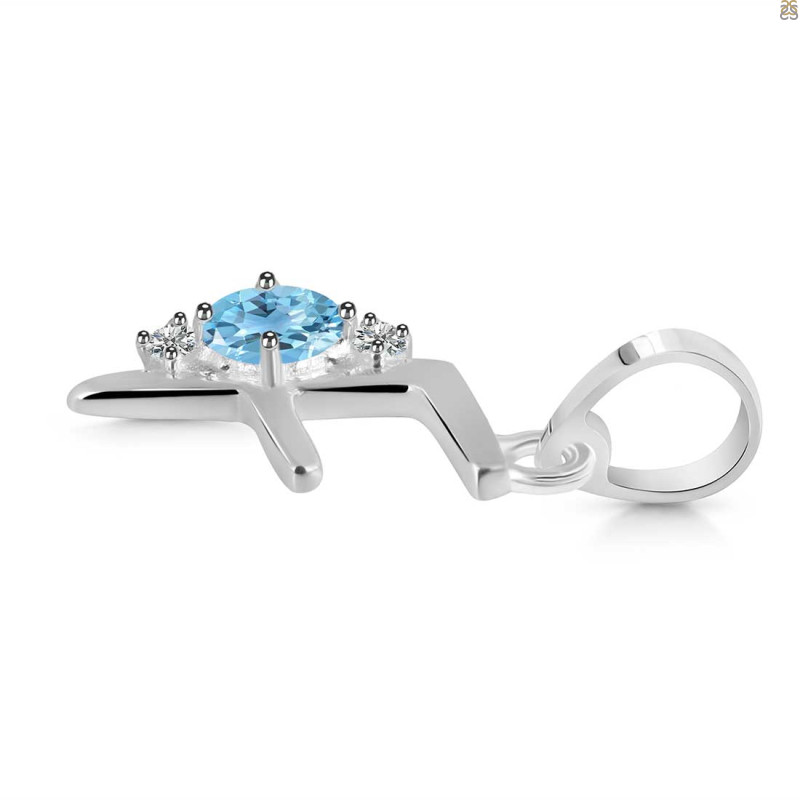 Blue Topaz & White Topaz Alphabet F Pendant