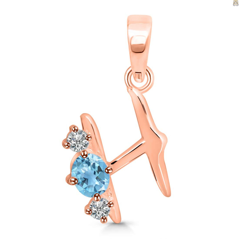 Blue Topaz & White Topaz Alphabet H Pendant BTZ-RDA-60.
