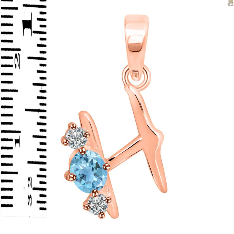 Blue Topaz & White Topaz Alphabet H Pendant BTZ-RDA-60.