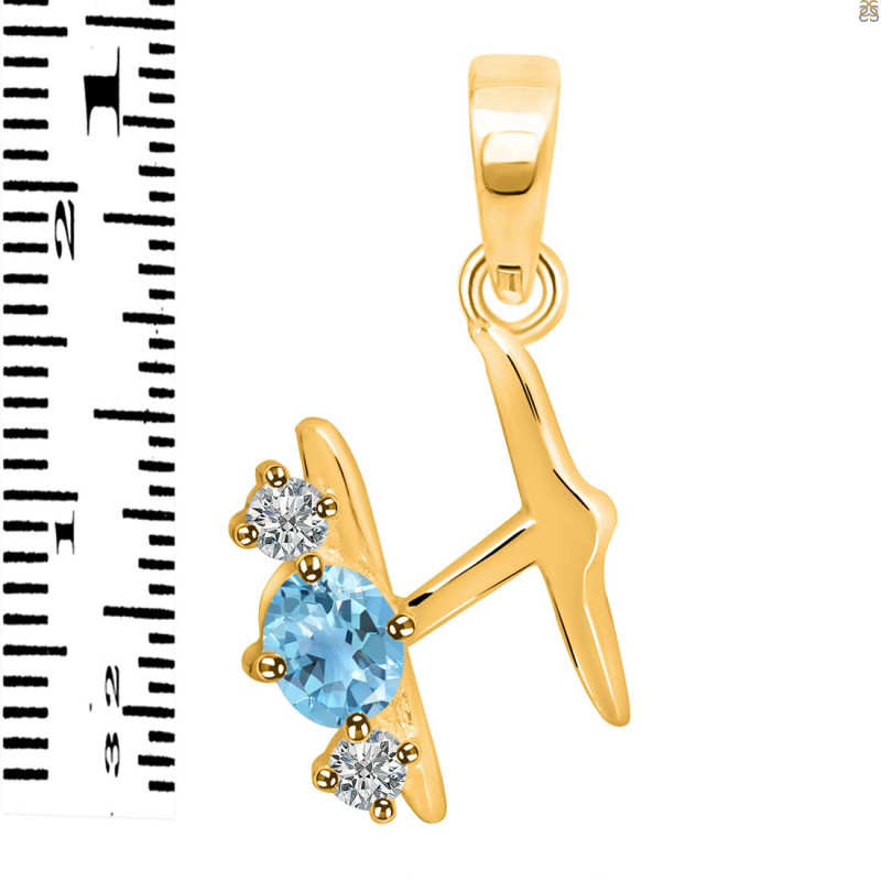 Blue Topaz & White Topaz Alphabet H Pendant BTZ-RDA-60.
