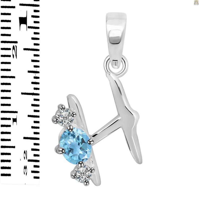 Blue Topaz & White Topaz Alphabet H Pendant BTZ-RDA-60.