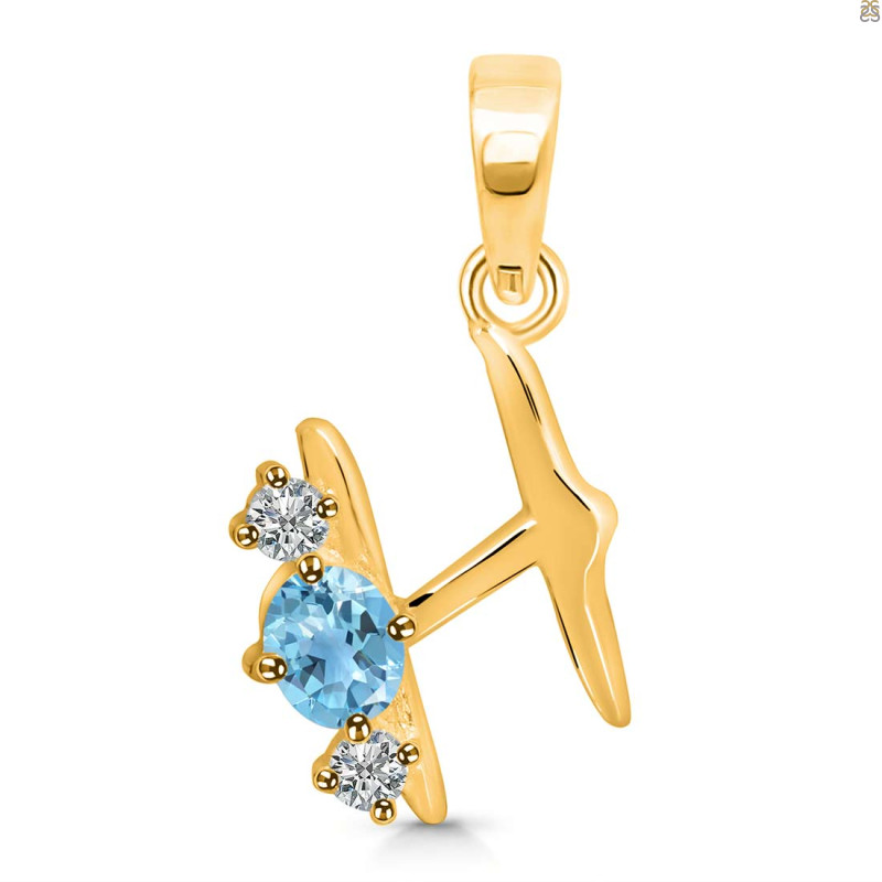 Blue Topaz & White Topaz Alphabet H Pendant BTZ-RDA-60.