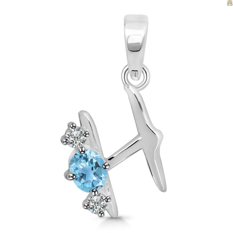 Blue Topaz & White Topaz Alphabet H Pendant BTZ-RDA-60.