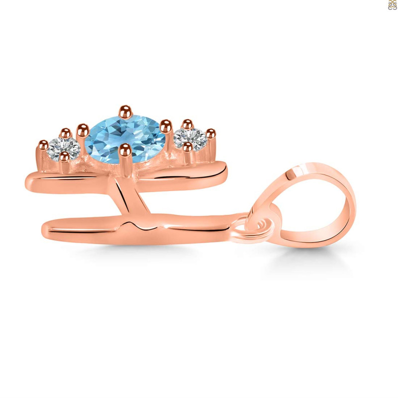 Blue Topaz & White Topaz Alphabet H Pendant BTZ-RDA-60.