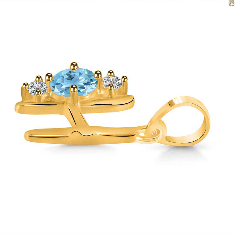 Blue Topaz & White Topaz Alphabet H Pendant BTZ-RDA-60.