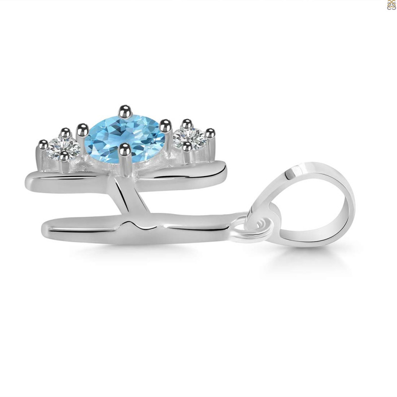 Blue Topaz & White Topaz Alphabet H Pendant