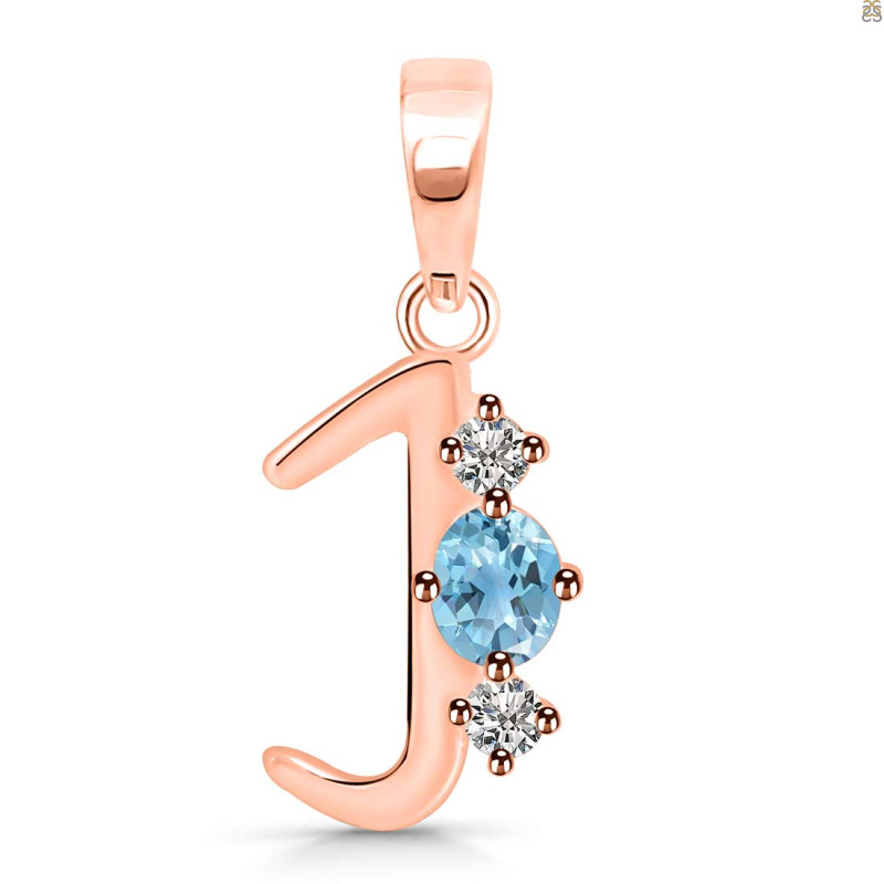 Blue Topaz & White Topaz Alphabet J Pendant BTZ-RDA-62.