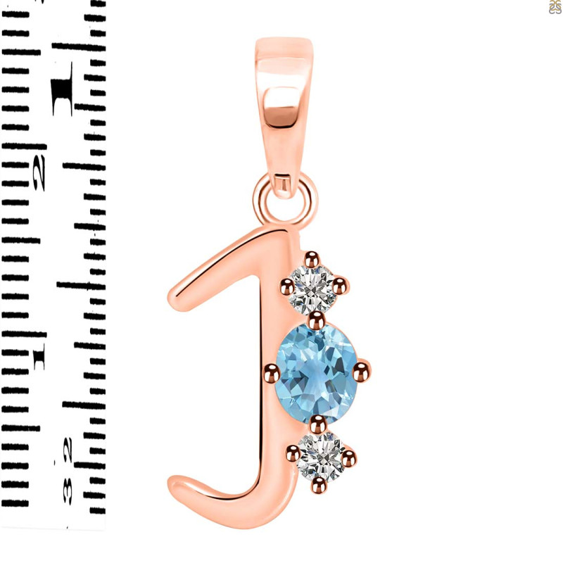 Blue Topaz & White Topaz Alphabet J Pendant BTZ-RDA-62.