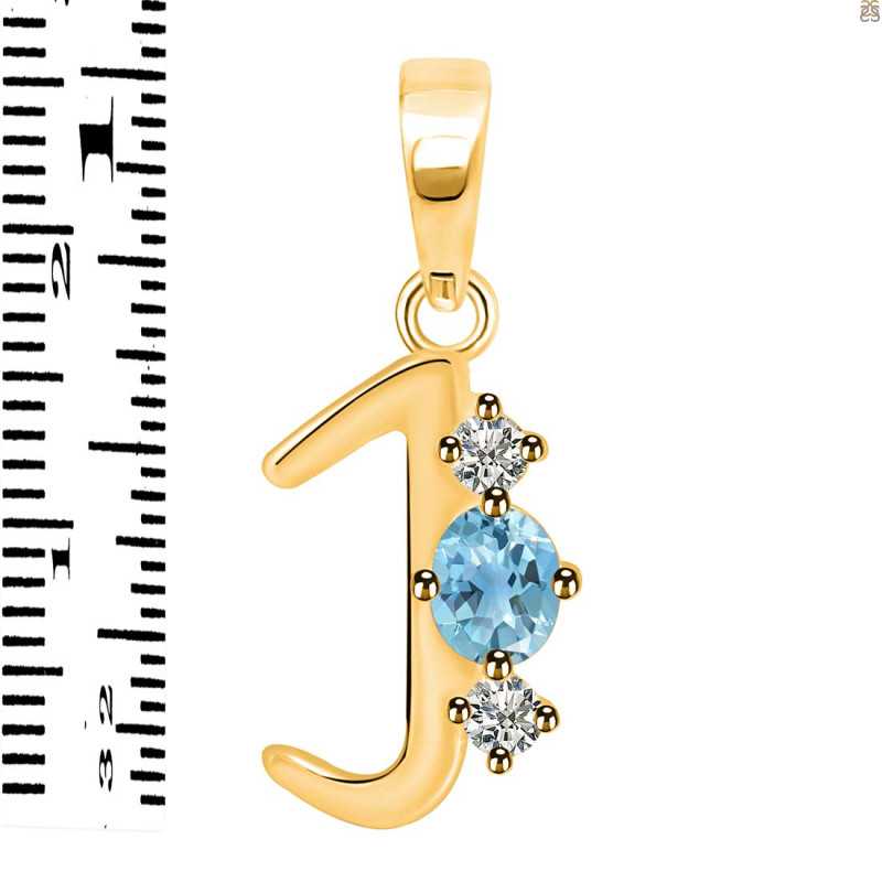 Blue Topaz & White Topaz Alphabet J Pendant BTZ-RDA-62.