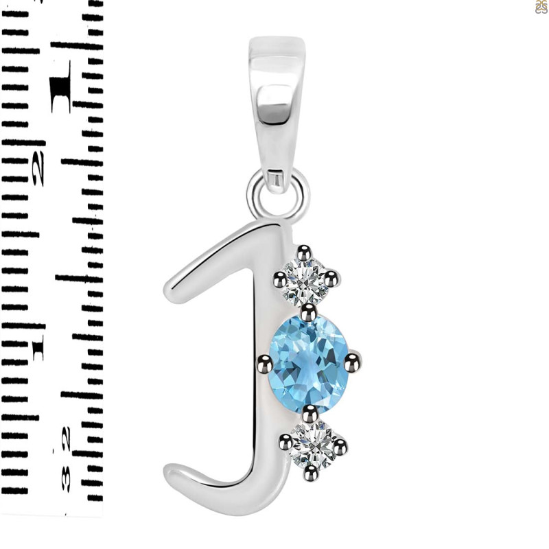 Blue Topaz & White Topaz Alphabet J Pendant BTZ-RDA-62.