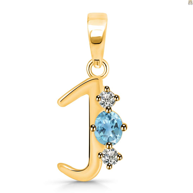 Blue Topaz & White Topaz Alphabet J Pendant BTZ-RDA-62.