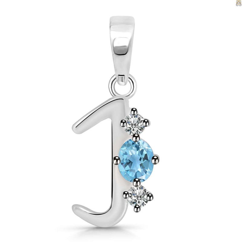 Blue Topaz & White Topaz Alphabet J Pendant BTZ-RDA-62.
