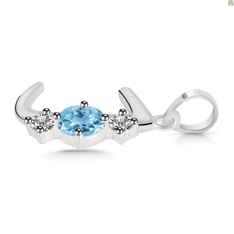 Blue Topaz & White Topaz Alphabet J Pendant