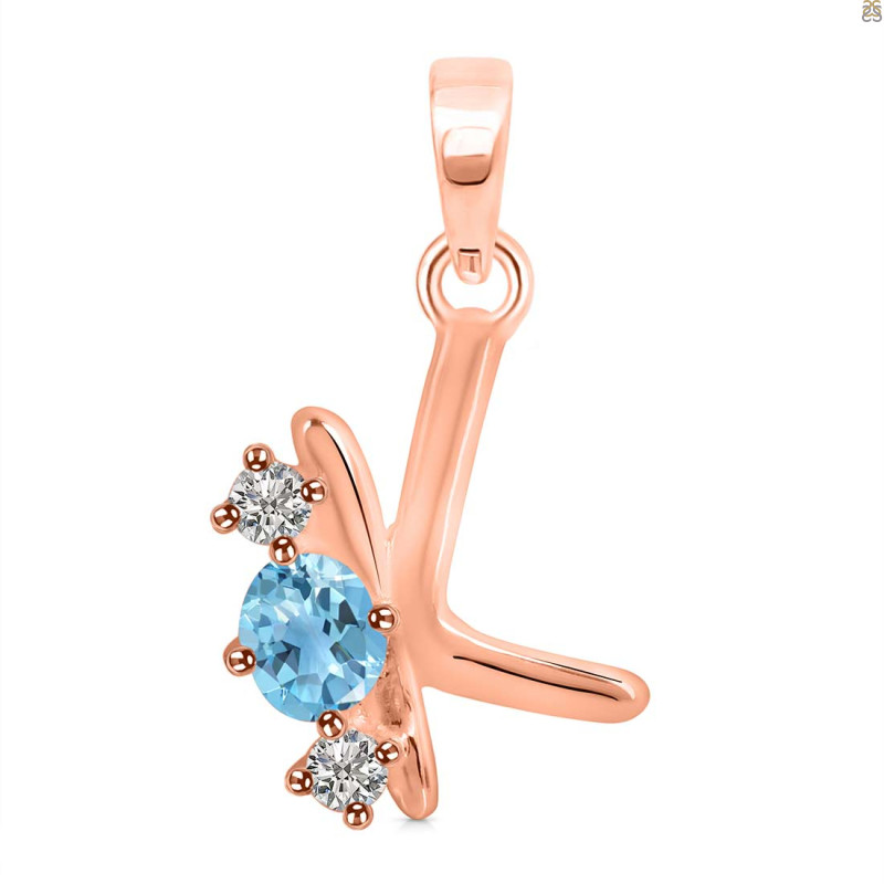 Blue Topaz & White Topaz Alphabet K Pendant BTZ-RDA-63.