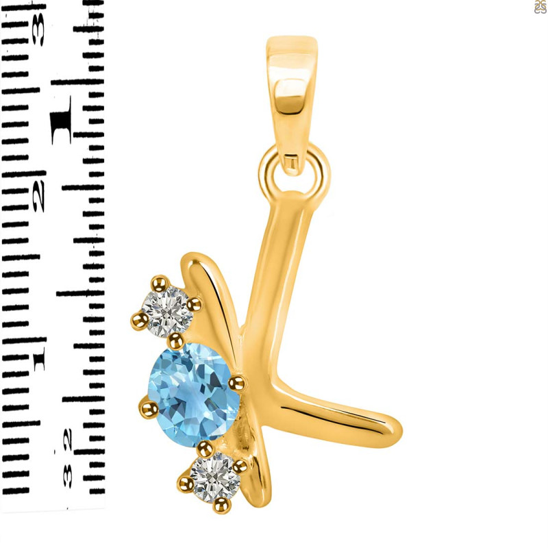 Blue Topaz & White Topaz Alphabet K Pendant BTZ-RDA-63.