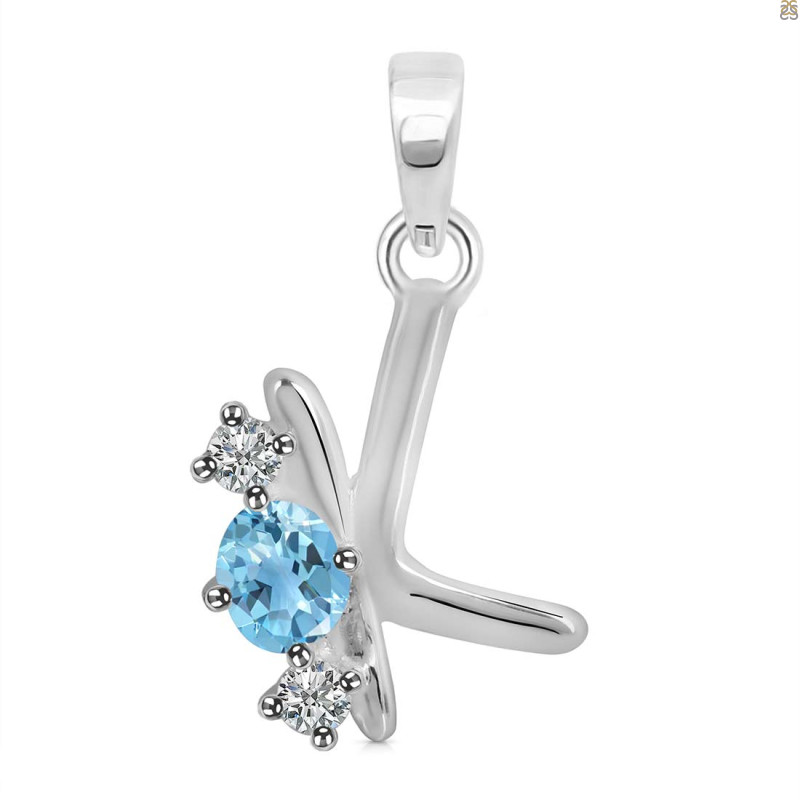 Blue Topaz & White Topaz Alphabet K Pendant BTZ-RDA-63.