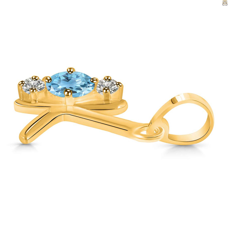 Blue Topaz & White Topaz Alphabet K Pendant BTZ-RDA-63.