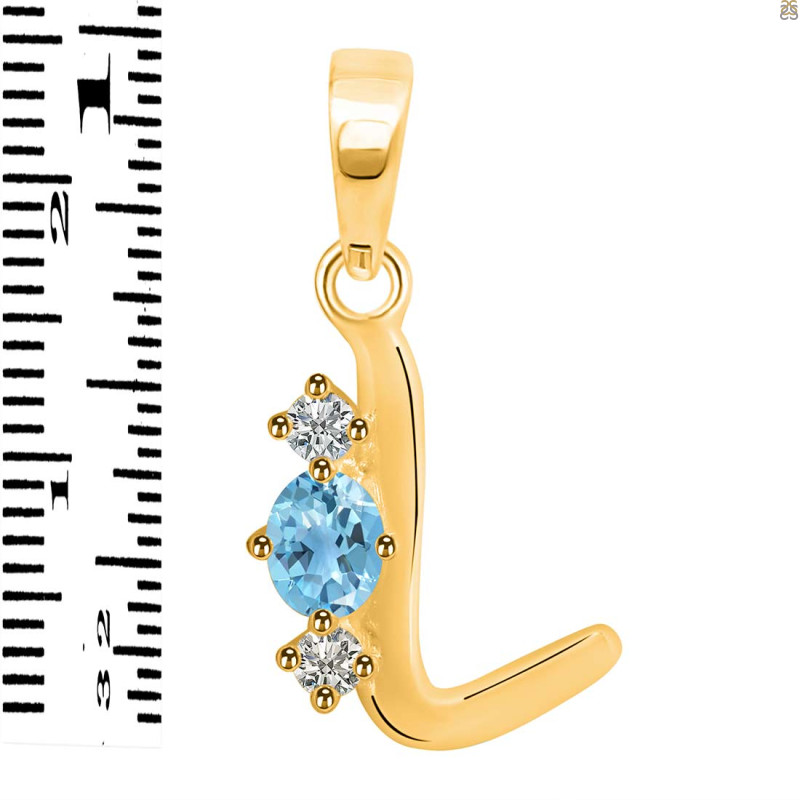 Blue Topaz & White Topaz Alphabet L Pendant BTZ-RDA-64.