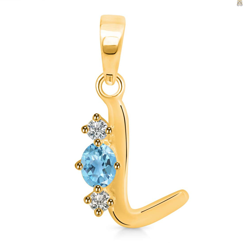 Blue Topaz & White Topaz Alphabet L Pendant BTZ-RDA-64.