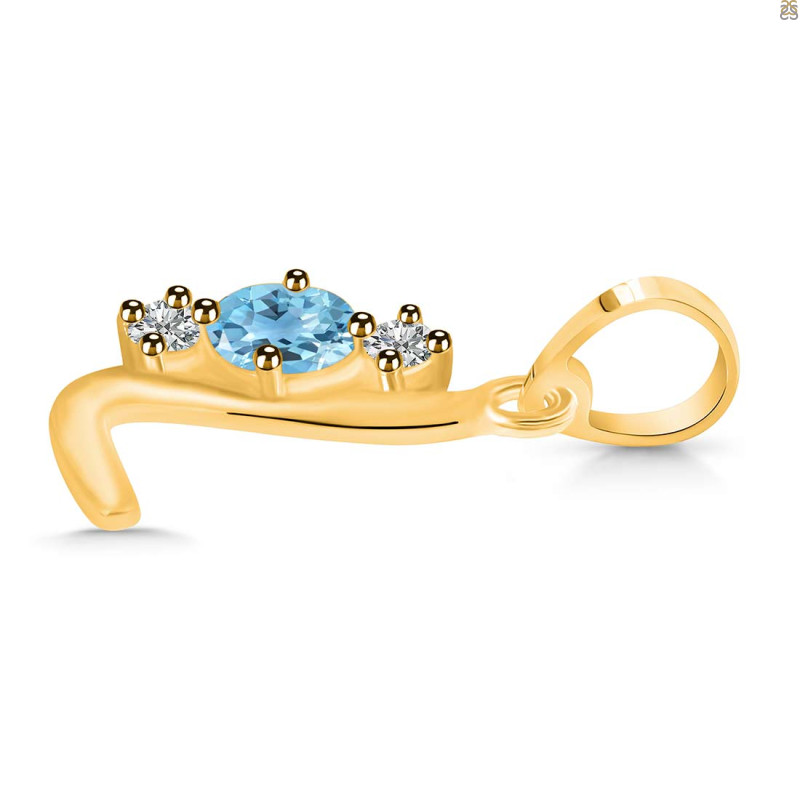 Blue Topaz & White Topaz Alphabet L Pendant BTZ-RDA-64.