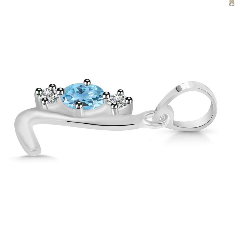 Blue Topaz & White Topaz Alphabet L Pendant