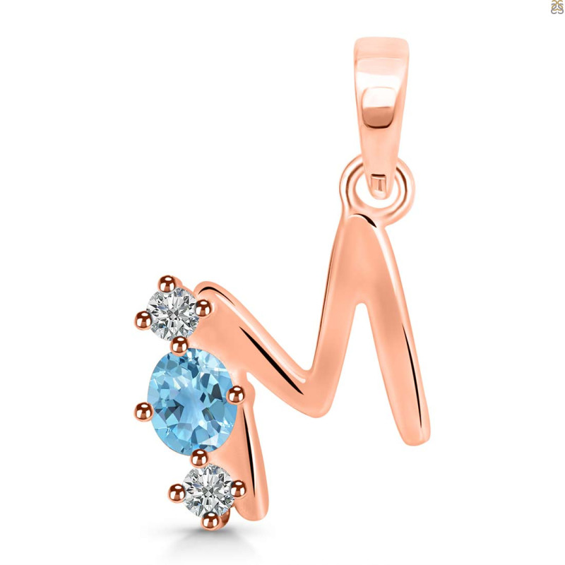 Blue Topaz & White Topaz Alphabet M Pendant BTZ-RDA-65.