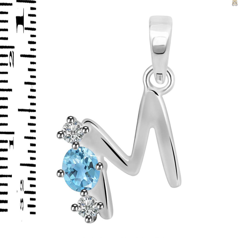 Blue Topaz & White Topaz Alphabet M Pendant BTZ-RDA-65.