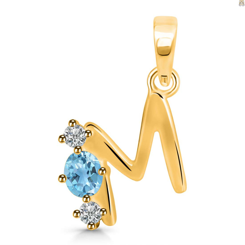 Blue Topaz & White Topaz Alphabet M Pendant BTZ-RDA-65.